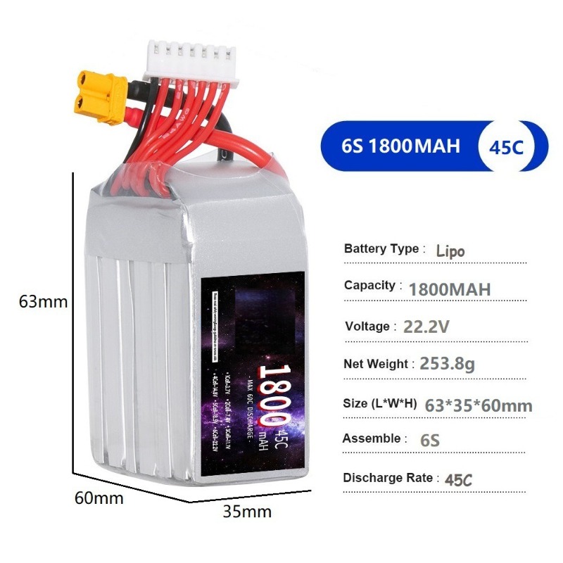 6S 1800mAh 45C 22.2V 리튬 폴리머 배터 - Drone Battery 6S 리뷰 및 가격